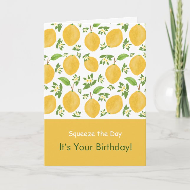 Tarjeta Colección Lemon Bloom de cumpleaños blanco con est (Anverso)