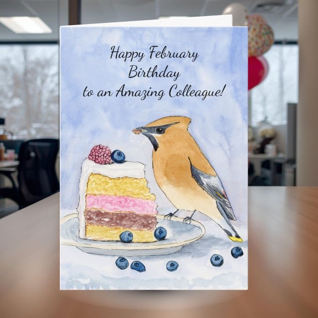 Tarjeta Colega Feliz cumpleaños de febrero Pastel de pájar (Subido por el creador)