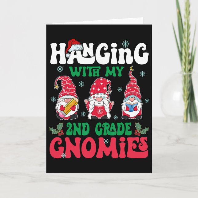 Tarjeta Colgando con mi gnomo de Navidad de segundo grado  (Anverso)
