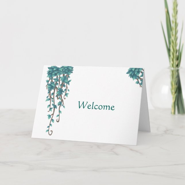Tarjeta Colgante Floral Verde azulado Sencillo Acogida Dec (Anverso)