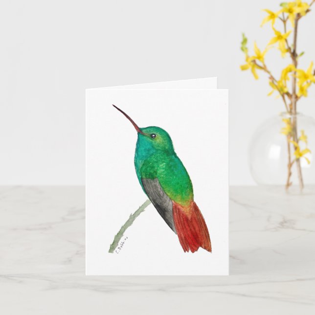 Tarjeta Colibrí acuarela  (flor amarilla)