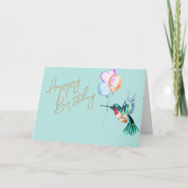 Tarjeta Colibrí acuarela y globos Cumpleaños