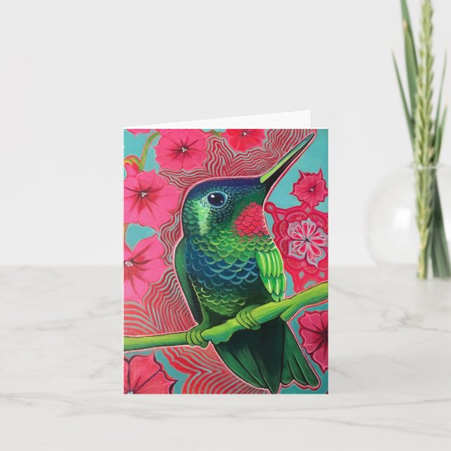 Tarjeta Colibrí con Petunias (Anverso)