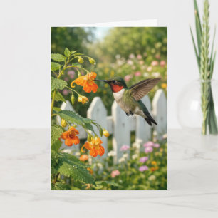 Tarjeta Colibrí de cumpleaños en flor de no me toques