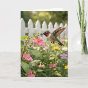 Tarjeta Colibrí de cumpleaños en flor de no me toques