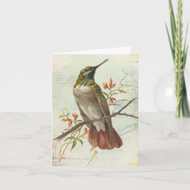 Tarjeta Colibrí de época, cumpleaños (Anverso)
