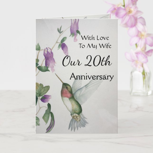 Tarjeta Colibrí de Esposa de 20 Años (Orquídea)