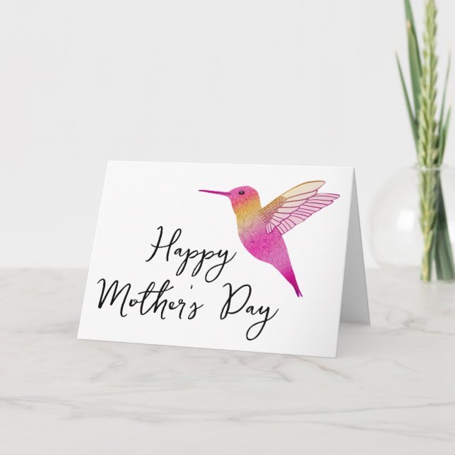 Tarjeta Colibrí rosa Feliz Día de la Madre Saludo (Anverso)