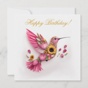 Tarjeta Colibrí volando con girasoles Feliz Cumpleaños