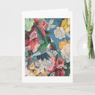 Tarjeta Colibrí y flores número 3 en blanco