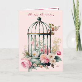 Tarjeta Colibríes Jaula de pájaros Flores de primavera