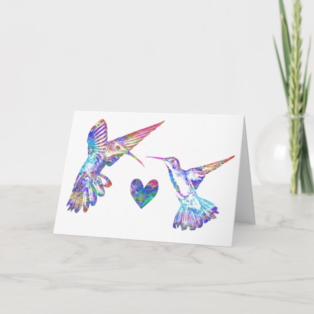 Tarjeta Colibríes y corazón (Anverso)