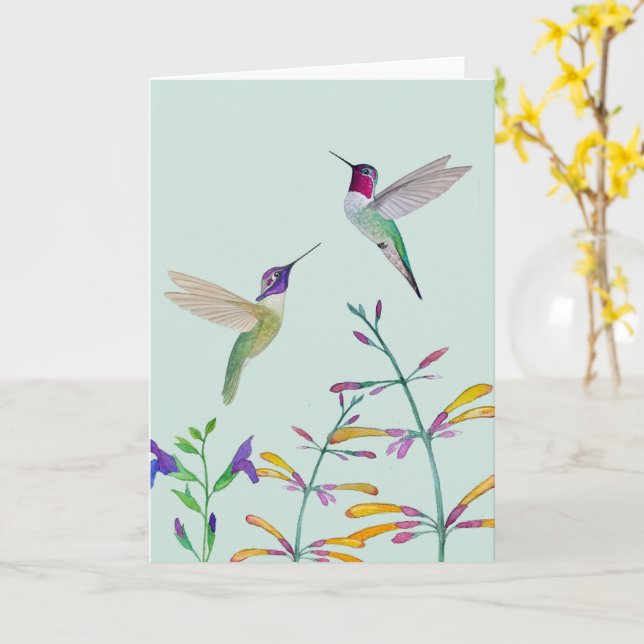 Tarjeta Colibríes y Flores (flor amarilla)