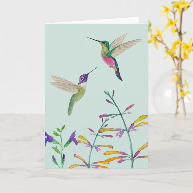 Tarjeta Colibríes y Flores (flor amarilla)