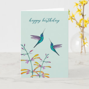 Tarjeta Colibríes y Flores de Orejivioleta Mexicano