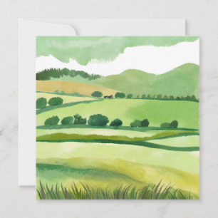 Tarjeta Colina Verde Lujuriosa Aquarela de la Naturaleza