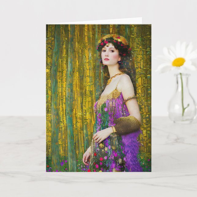 Tarjeta Collage al estilo Klimt retrato de una mujer (Planta pequeña)