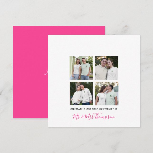 Tarjeta Collage de 4 fotos Personalizado del primer aniver (Anverso / Reverso)