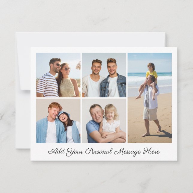 Tarjeta Collage de 5 fotos Agrega tu propio saludo Plano (Anverso)