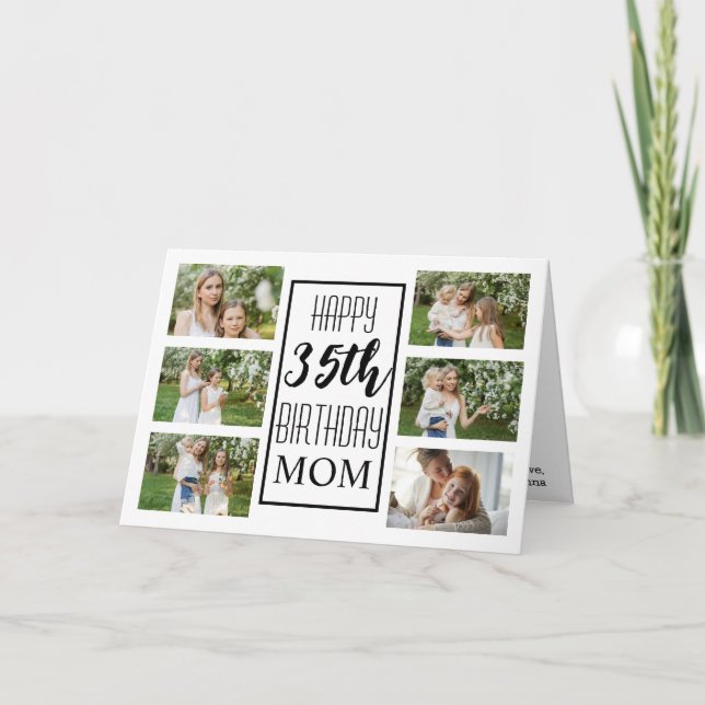 Tarjeta Collage de 6 fotos en blanco negro, 35 años, mamá (Anverso)