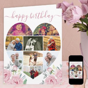 Tarjeta Collage de 9 Fotos en Forma de Corazón Cumpleaños