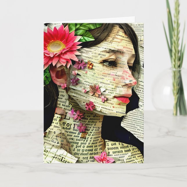 Tarjeta Collage de arte de la mujer bonito | Pensar En Ti (Anverso)
