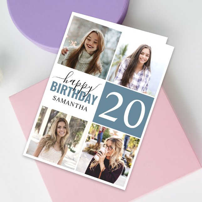 Tarjeta Collage de cualquier edad moderna de 5 años | Cump (Personalize the collage birthday greeting card to create a special keepsake for your loved one!)