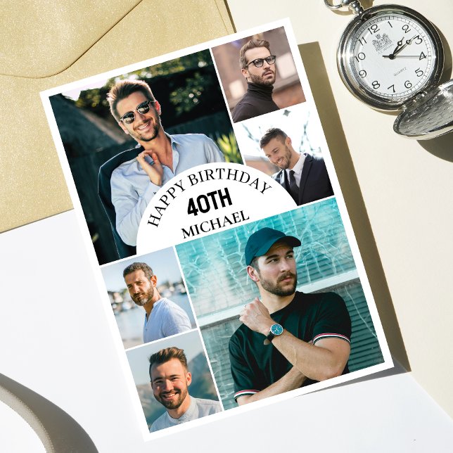Tarjeta Collage de cualquier edad moderna de 6 años | Cump (Personalize the collage birthday greeting card to create a special keepsake for your loved one!)