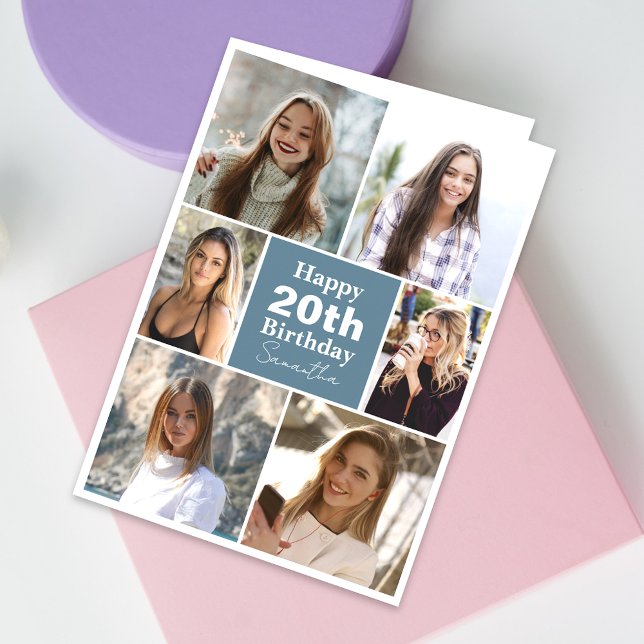 Tarjeta Collage de cualquier edad moderna de 6 años | Cump (Personalize the collage birthday greeting card to create a special keepsake for your loved one!)