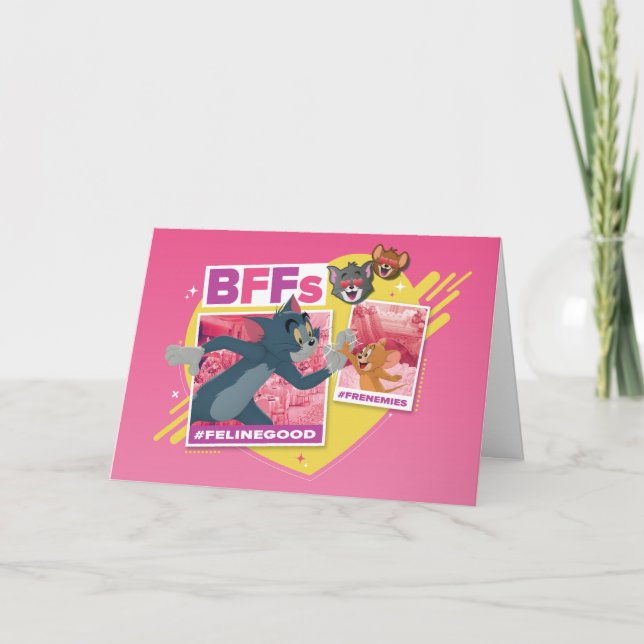 Tarjeta Collage de Emoji fotográfica de Tom y Jerry BFF (Anverso)