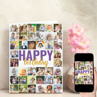 Tarjeta Collage de fotos 40 Fotos Cumpleaños Personalizado