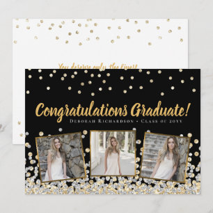 Tarjeta Collage de Fotos Confeti de Oro y Plata Graduación