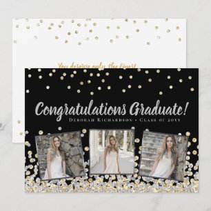 Tarjeta Collage de Fotos Confeti Plateado Dorado Graduació