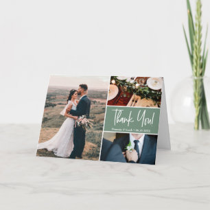 Tarjeta Collage de fotos de boda personalizado verde Sage