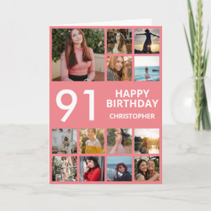 Tarjeta collage de fotos de cumpleaños 91 13 fotos rosa y