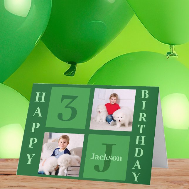 Tarjeta Collage de fotos de Cumpleaños Verde Personalizado (Subido por el creador)