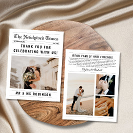 Tarjeta Collage de fotos de periódico - Elegante boda grac