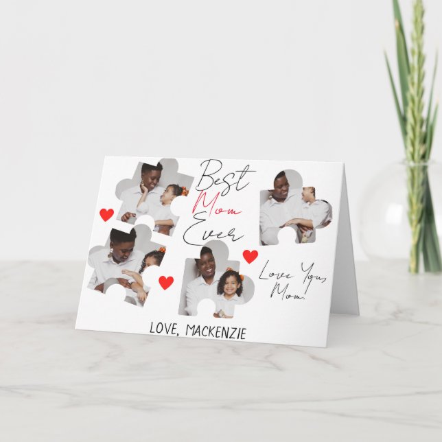 Tarjeta Collage de fotos de rompecabezas de Día de la Madr (Anverso)