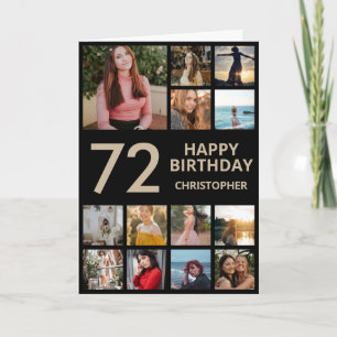 Tarjeta Collage de fotos del 72 cumpleaños 13 Fotos Negro