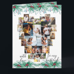 Tarjeta Collage de fotos del corazón del marido Holly y Mi<br><div class="desc">Tarjeta de Navidades de fotos para tu esposo con un collage de fotos en forma de corazón de amor que contiene 24 de tus fotos favoritas. La tarjeta está bordeada por guirnaldas de color agua y guirnaldas de mistletoe y está escrita con elegante tipografía escrita a mano. La plantilla de...</div>