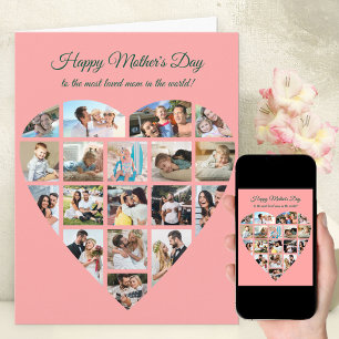 Tarjeta Collage de fotos del corazón rosa Día de las Madre