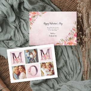 Tarjeta Collage de fotos Dreamy Pink Floral MOM Valentine