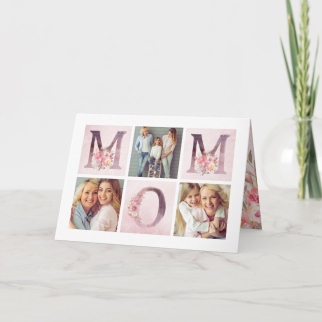Tarjeta Collage de fotos Dreamy Pink Floral MOM Valentine (Anverso)