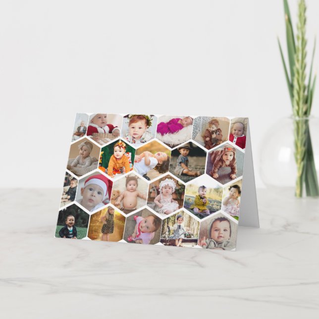 Tarjeta Collage de Fotos Hexagonal (Anverso)