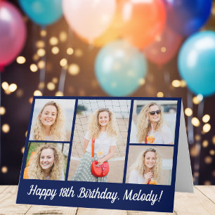 Tarjeta Collage de fotos moderno de cumpleaños azul marino