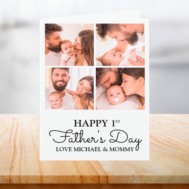 Tarjeta Collage de fotos moderno lindo Feliz Día de los Pr (Cute Modern Photo Collage Happy First Fathers Day Card)