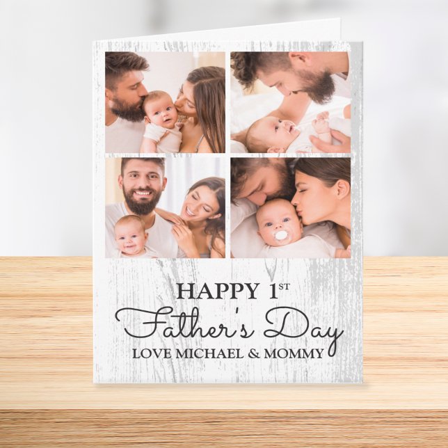Tarjeta Collage de fotos moderno lindo Feliz Día de los Pr (Cute Modern Photo Collage Happy First Fathers Day Card)