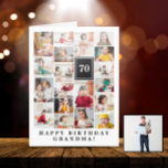 Tarjeta Collage de fotos Negro Feliz cumpleaños, abuela gr<br><div class="desc">Desearía a la abuela un feliz cumpleaños con esta jumbo tarjeta de cumpleaños de collage de fotos a la que puedes agregar 19 fotos de los nietos,  y la edad de los abuelos en letras blancas contra un fondo negro.</div>