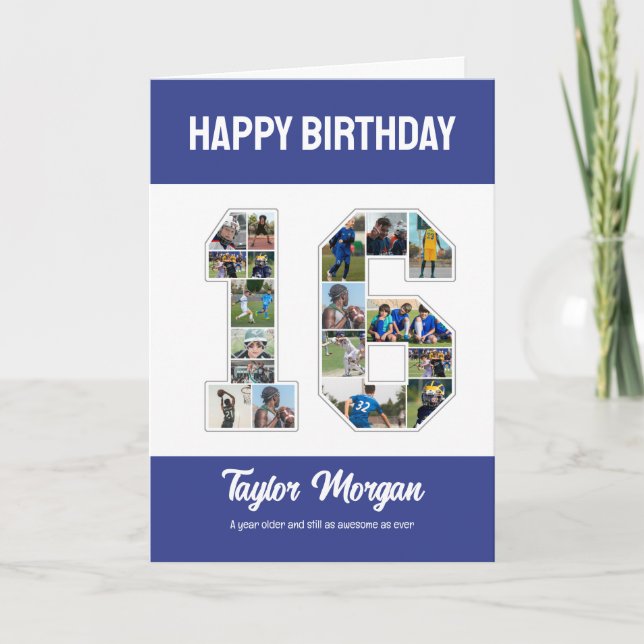 Tarjeta collage de fotos número 16 de aniversario número 1 (Anverso)