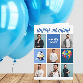 Tarjeta Collage de fotos personalizado Cumpleaños azul per
